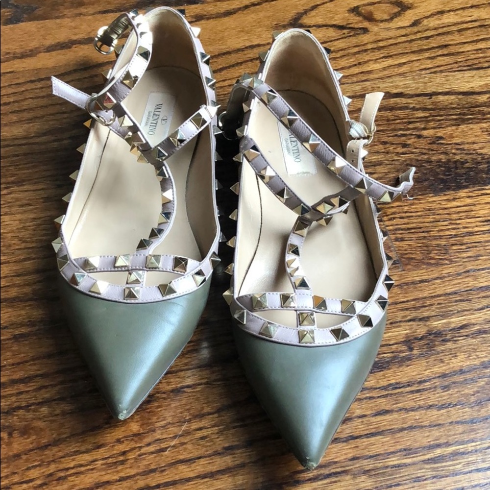Valentino Garavani rockstud ballerina military green